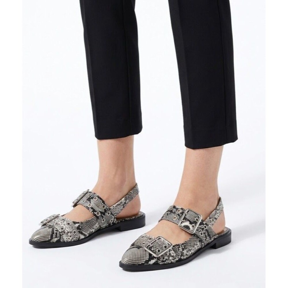 Rouge Women's Snakeskin Pointed Toe Slingback Flats Buckle Black Gray NEW 10